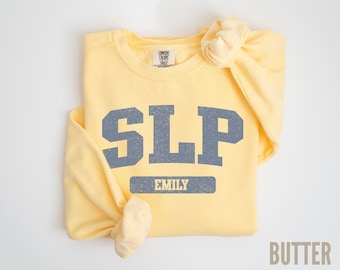 Custom Retro SLP Comfort Colors Sweatshirt, Retro Speech Therapy Sweater, Speech Therapist Gift, Language Pathologist Graduation