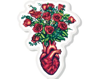 Anatomical Heart and Roses Lapel Pin, Gothic Romance Gift