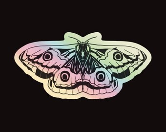 Holographic Moth Sticker, Rainbow Effect, Laptop Decal