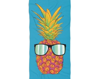 Serviette de plage ananas - cadeau végétal, serviette ananas, cadeau ananas, serviette de plage lumineuse, cadeau d'été, vacances tropicales