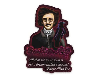 Edgar Allan Poe Sticker: Gothic Raven & Roses Vinyl Decal