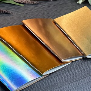 Handmade Metallic Holographic Notebook, A6 Travel Journal, Pocket Notebook image 6