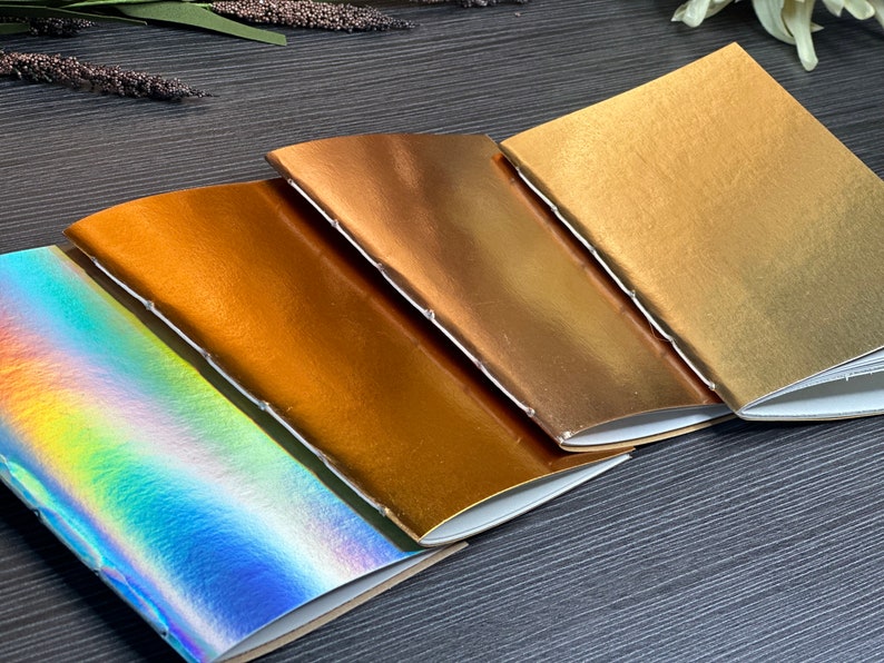 Handmade Metallic Holographic Notebook, A6 Travel Journal, Pocket Notebook image 6