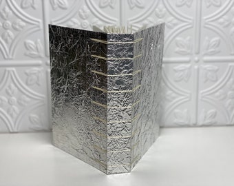 Large Handmade Silver Foil Art Journal, Modern A5 Notebook