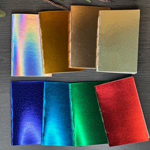 Handmade Metallic Holographic Notebook, A6 Travel Journal, Pocket Notebook image 3