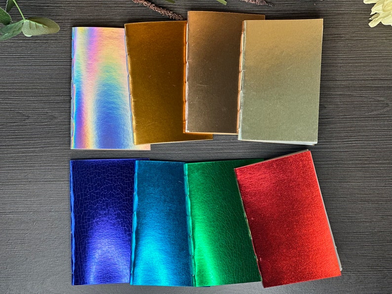 Handmade Metallic Holographic Notebook, A6 Travel Journal, Pocket Notebook image 3