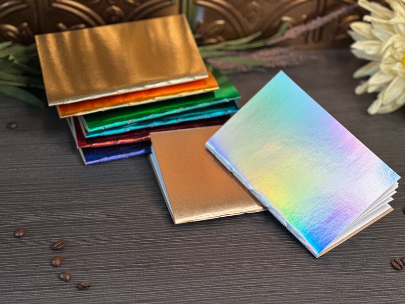 Handmade Metallic Holographic Notebook, A6 Travel Journal, Pocket Notebook image 2