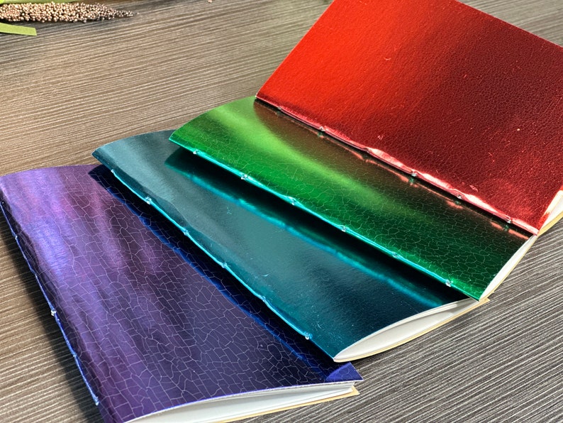 Handmade Metallic Holographic Notebook, A6 Travel Journal, Pocket Notebook image 8