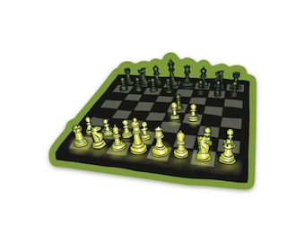 Glowing Chess Pieces Vinyl Sticker, Game Theory Art