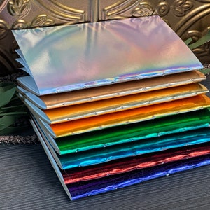 Handmade Metallic Holographic Notebook, A6 Travel Journal, Pocket Notebook image 1