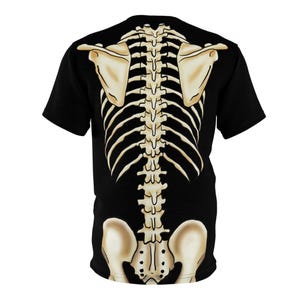 解剖学的骨格Tシャツ、実物大の骨付きブラックTシャツ、ユニセックス半袖