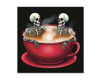 Spooky Skeletons Coffee Cup Sticker, Gothic Halloween Decal