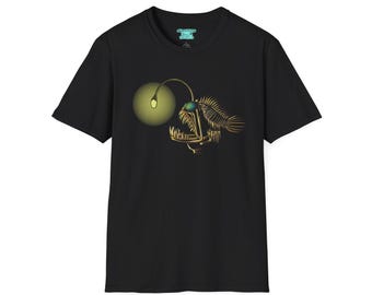 Angler Fish T-Shirt, Fish Skeleton Graphic Tee, Deep Sea Creature
