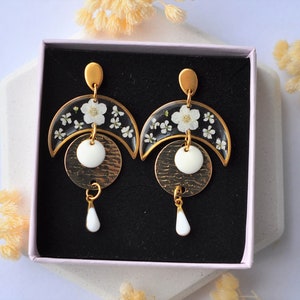 Bohemian Earrings • Stainless Steel Women's Jewelry • Resin and Dried Flower Jewelry • Gift Idea for Women • Flower Jewelry