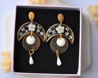 Bohemian Earrings • Stainless Steel Women's Jewelry • Resin and Dried Flower Jewelry • Gift Idea for Women • Flower Jewelry