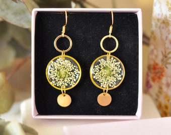 Real white flower earrings