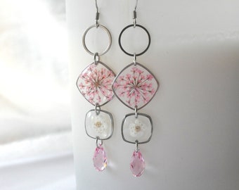 Dangling flower earrings for women, handmade in France, gift for mom, gift for girlfriend, jewelry for women