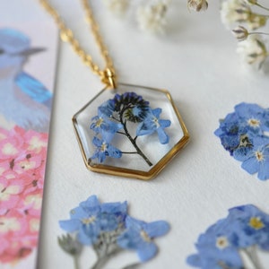 Women's necklace real pressed forget-me-not Resin and dried flower jewelry women's gift Flower jewelry image 5
