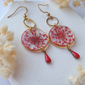 Boucles d'oreilles de vraies fleurs rouges, Bijou en résine et fleurs séchées, cadeau pour femme, anniversaire, Bijou mariage, bijoux femme image 10