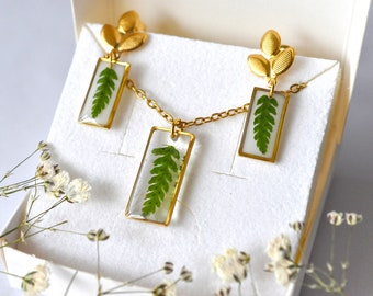 Green fern set, women's jewelry, mom gift idea, Mother's Day gift, resin jewelry and real dried flowers, botanical jewelry