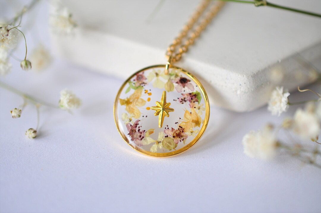 Real Pressed Flowers Necklace Stainless Steel Minimalist and Etsy