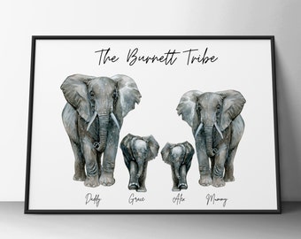Personalised Family Print, Elephant Print, Family Print, Family Elephant Print,Animal Family,Mother's Day, Father's Day Gift,Our Family,Gift