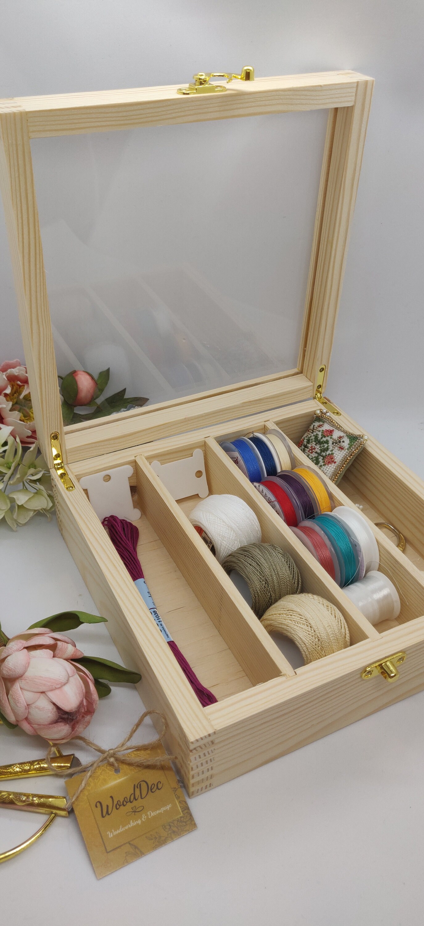 Unfinished Wooden Floss Bobbins Organizer with Acrylic Glass Etsy