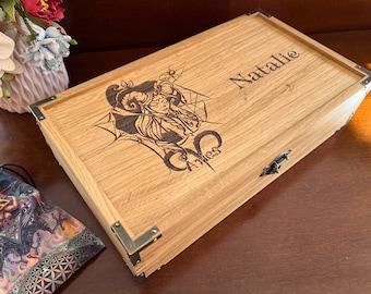 Personalized Large Keepsake Box with Hinged Lid, Treasure Rustic Oak Wood Box, Astrological Signs Zodiac Storage box, Witch gift, Witchcraft