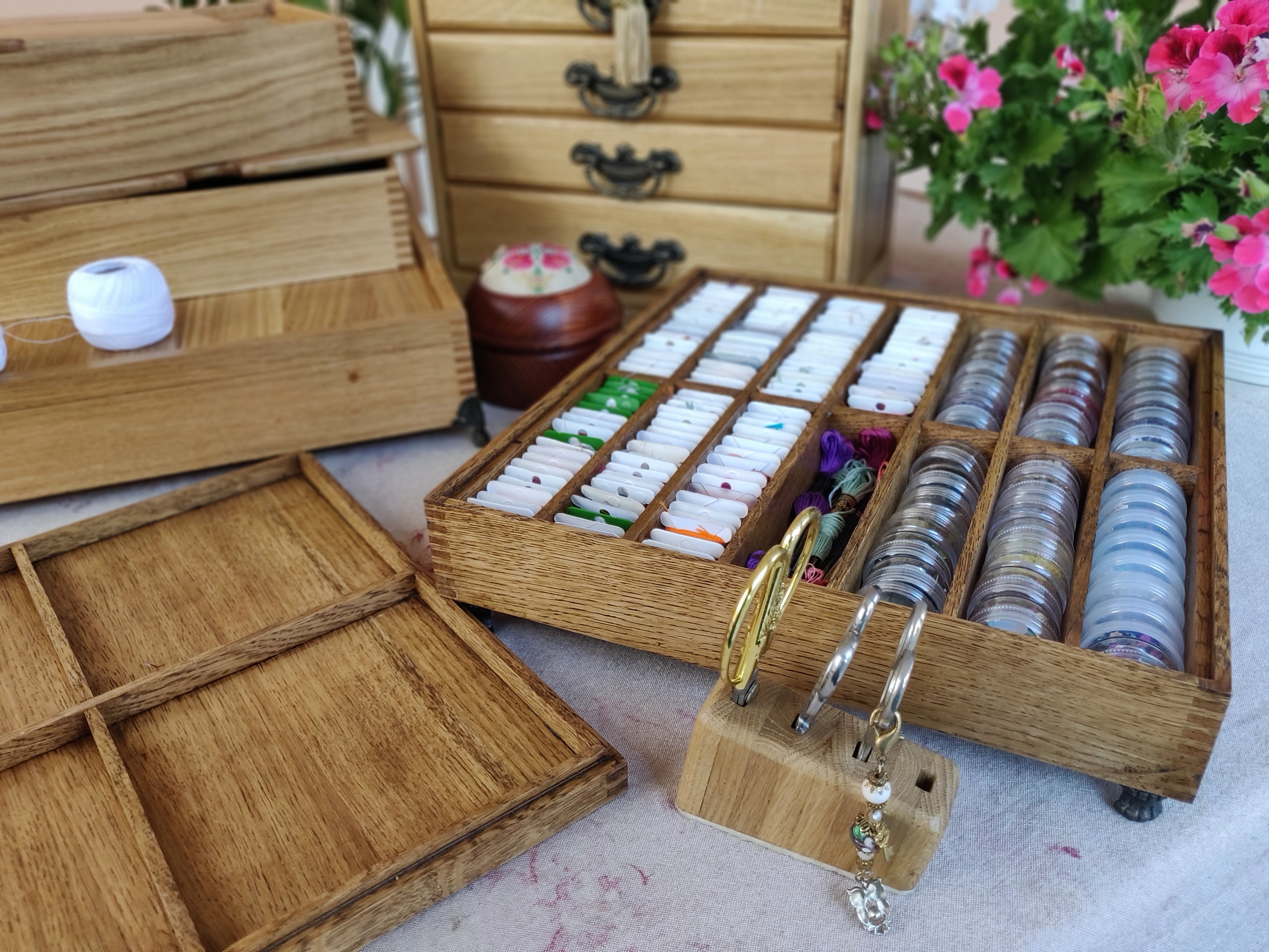 Rustic oak Floss Bobbins Organizer Sewing thread organizer Etsy