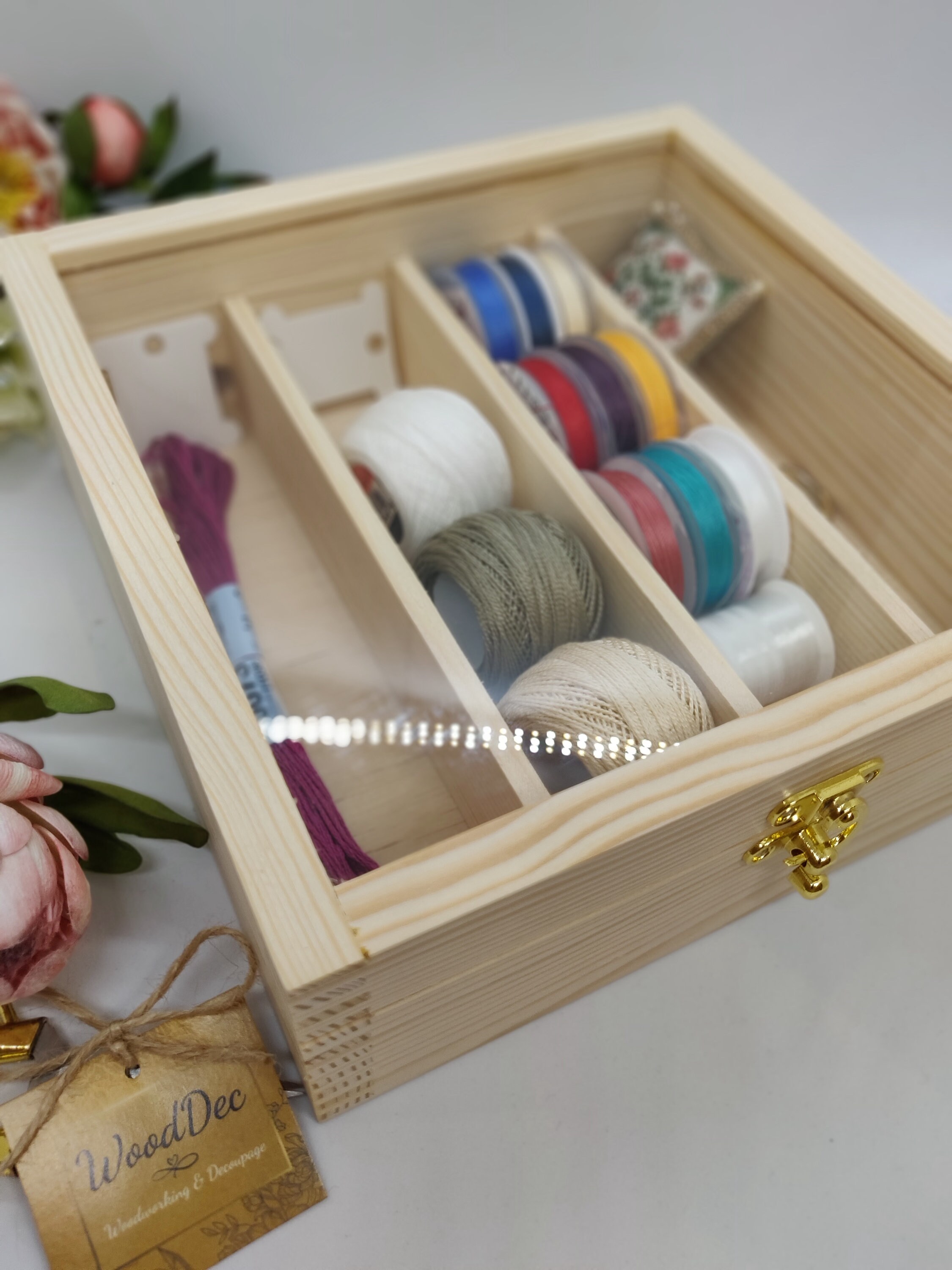 Unfinished Wooden Floss Bobbins Organizer with Acrylic Glass Etsy