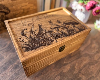 Mushroom box, Personalized Memory Box, Custom Made Wooden Keepsake box, Handmade Box, Anniversary Gift, Wooden Box with Hinged Lid