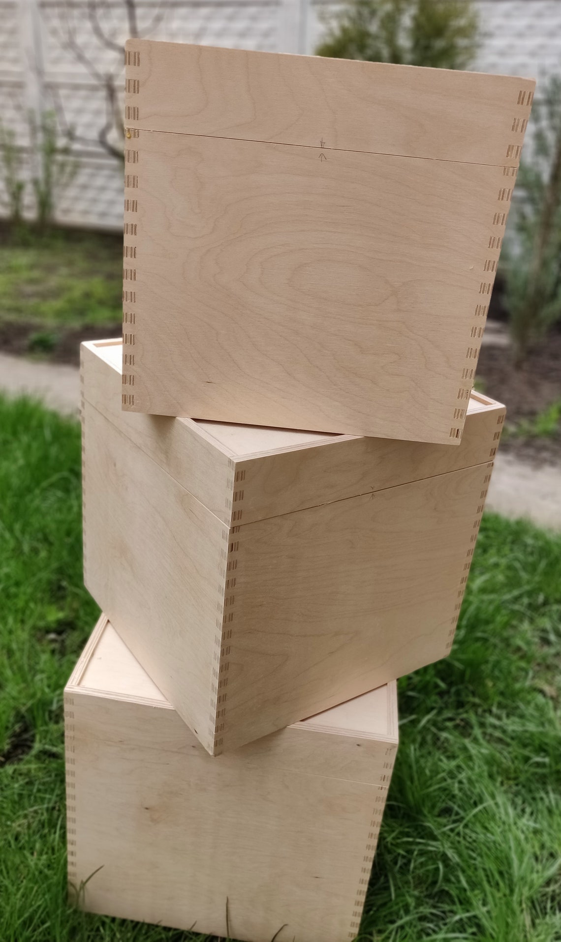 Cube Set of Unfinished large wooden boxes with lid Storage | Etsy