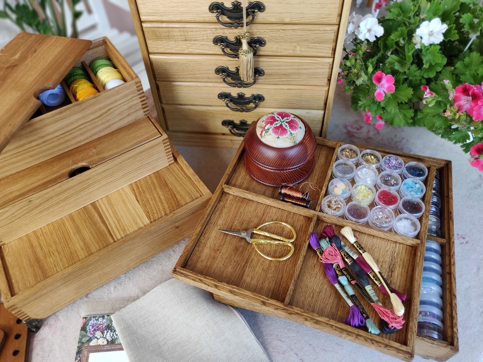 Oak Floss Bobbins Organizer Sewing Thread Organizer Etsy