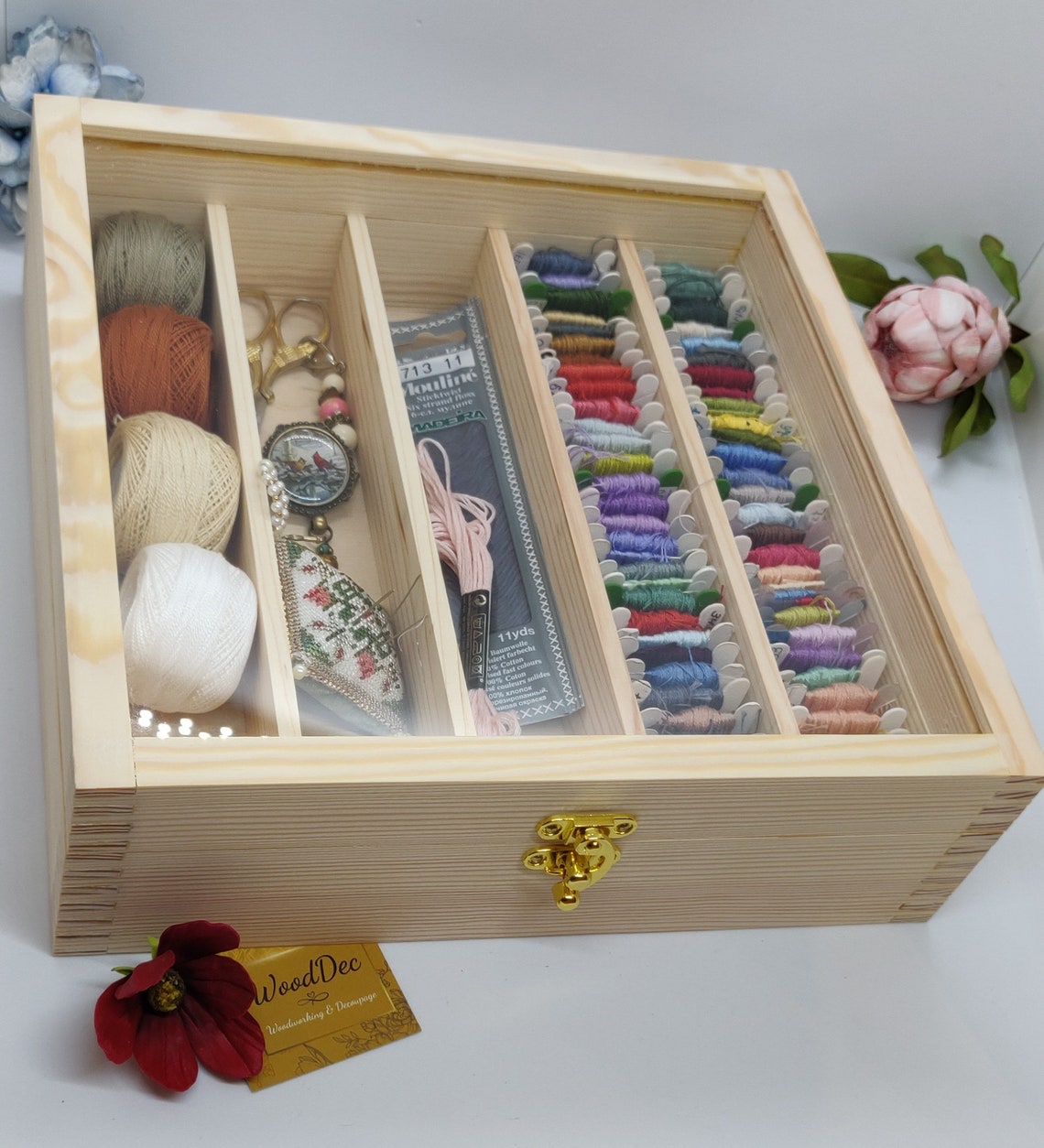 Unfinished Wooden Floss Bobbins Organizer with Acrylic Glass Etsy