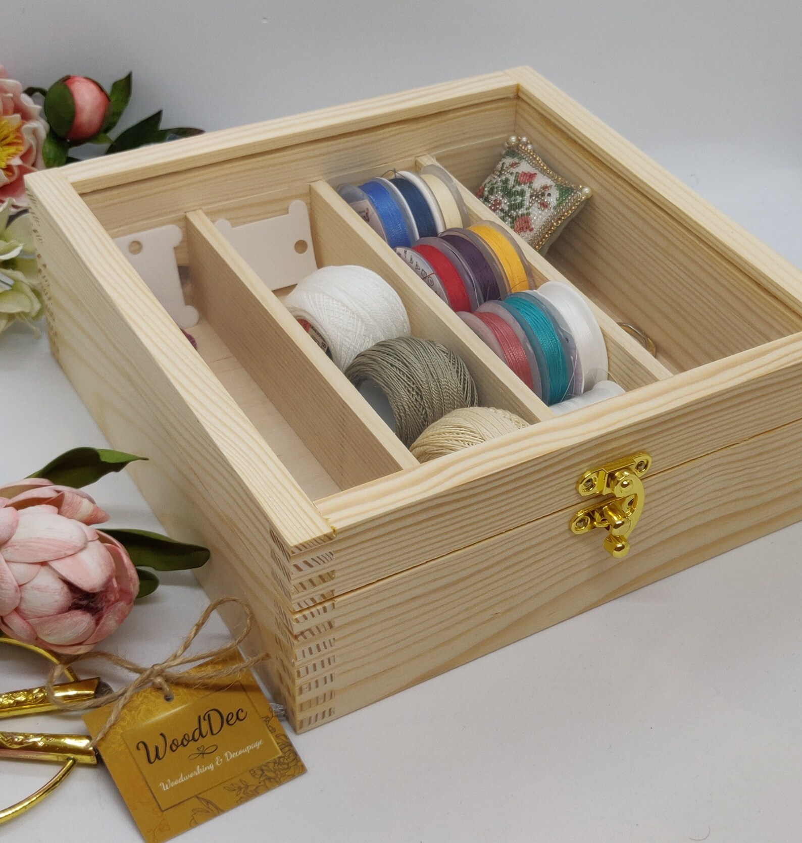 Unfinished Wooden Floss Bobbins Organizer with Acrylic Glass Etsy