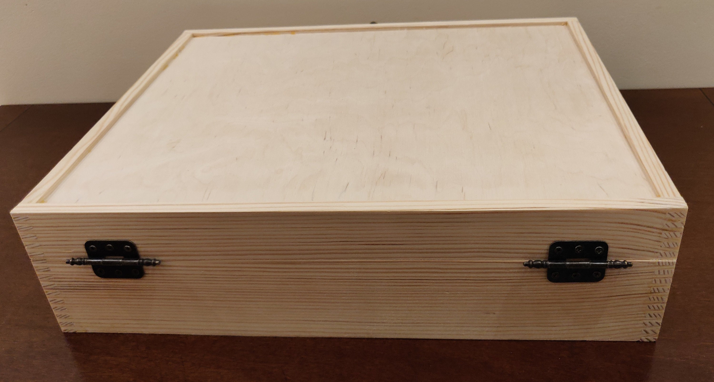 Unfinished large wooden box with hinged lid Wood storage box Etsy