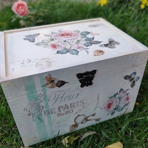 Decoupage large wooden box with lid Wood storage box with lid Stash box Storage box Keepsake box Crate Toy box