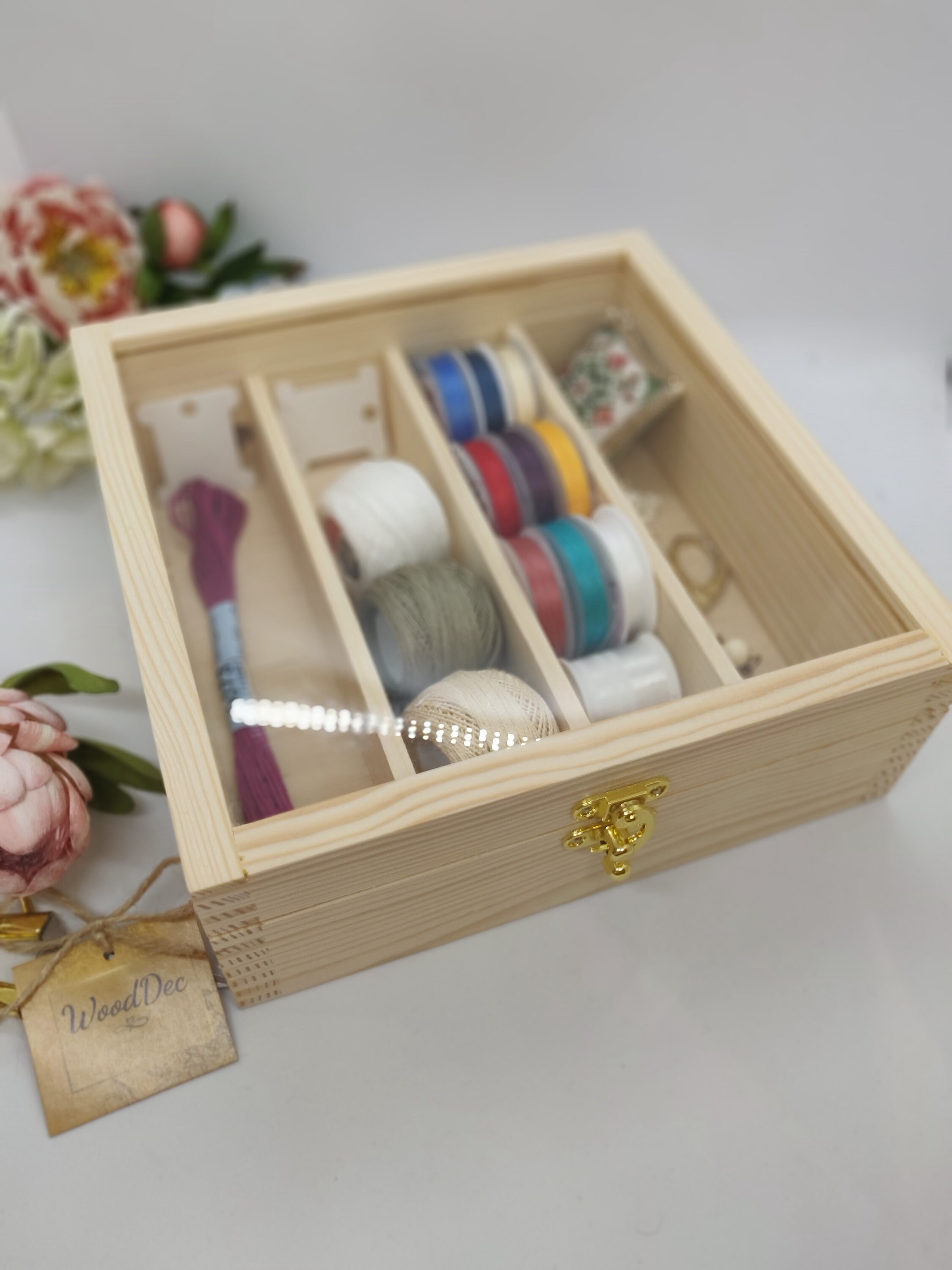 Unfinished Wooden Floss Bobbins Organizer with Acrylic Glass Etsy