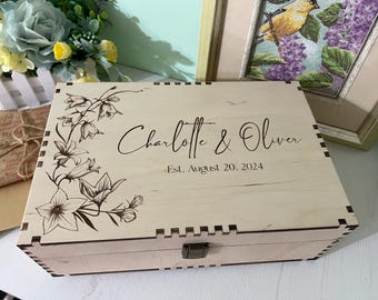 Personalized Wedding Memory Box, Custom Wooden Keepsake box, Vintage Style Keepsake Box, Wedding Gift, Gift For Couple, Anniversary Gift