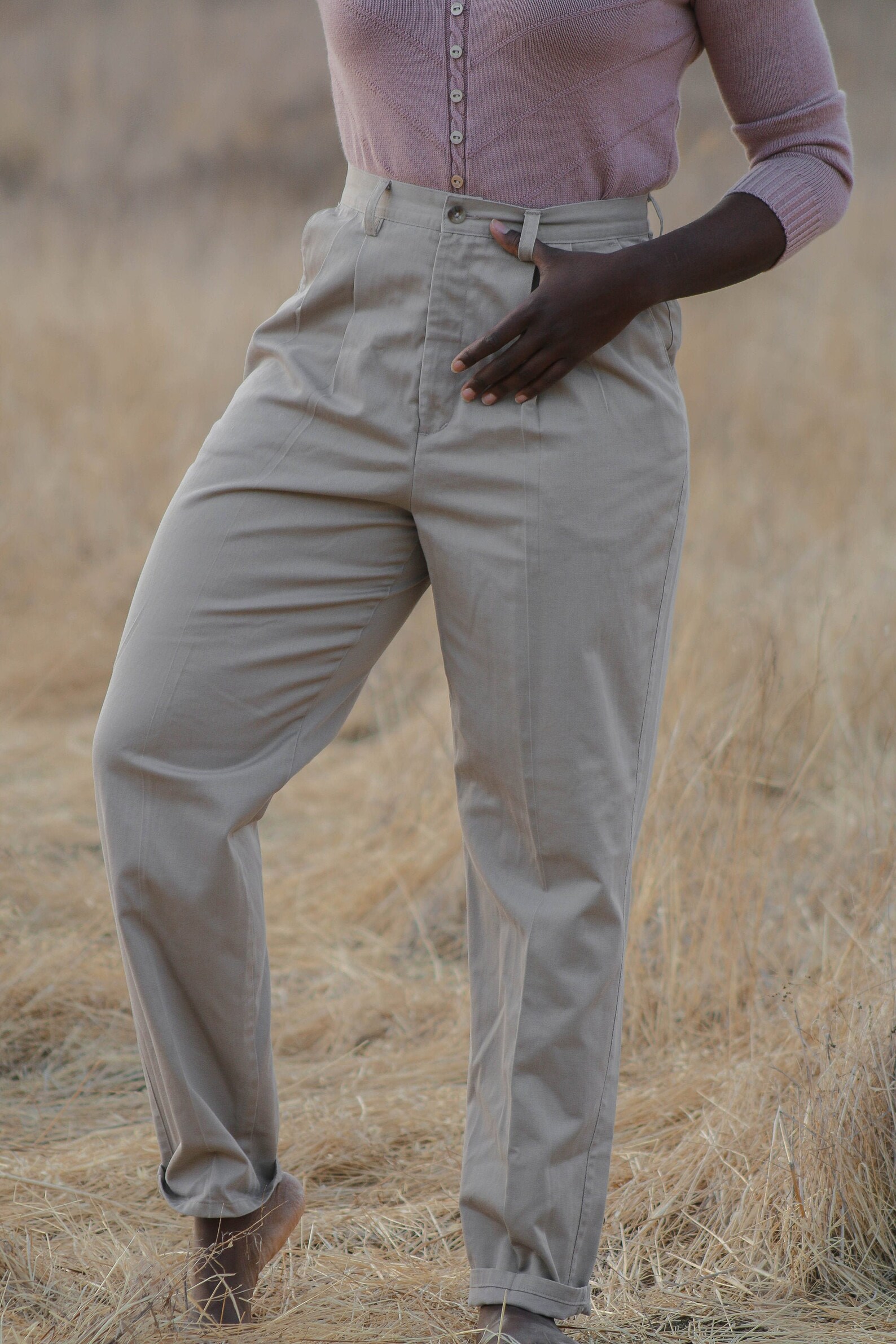 1980s High Waisted Khaki Classic Fit Pants Etsy