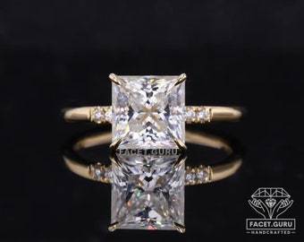 Solitaire Hidden Halo Basket Set Wedding Ring, Four Claw Prong Designer Ring, 1/ 2/ 3 Carat Princess Cut Moissanite Engagement Ring For Girl