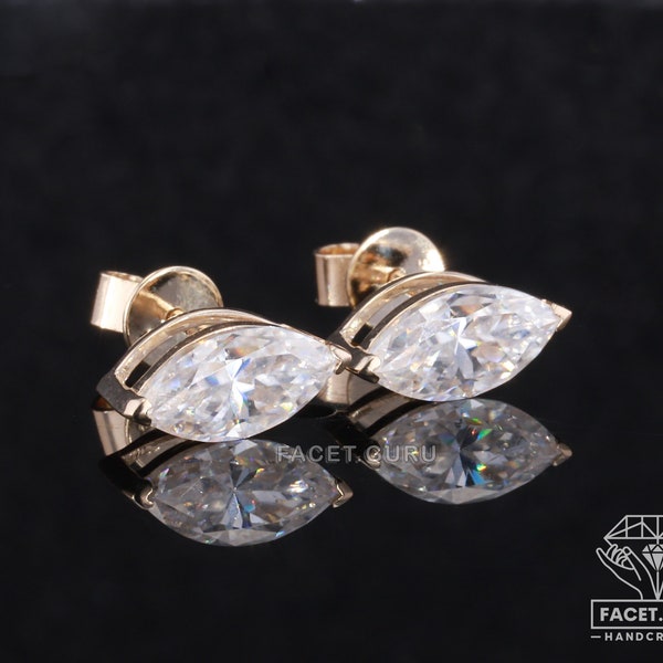 Amazing 1.5 / 2 / 2.7 TCW Marquise Cut Moissanite Stud Earrings Screw & Push Back Style Designer Solitaire Wedding Anniversary Earrings Gift