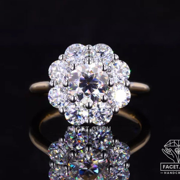 Flower Set Wedding Ring, Eight Prong Anniversary Ring, 1.20CT Old European Round Cut Moissanite Engagement Ring, Cathedral Set Designer Ring