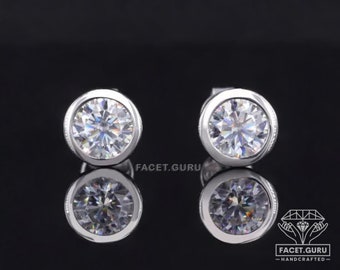 Full Bezel Set Solitaire Earrings, Dainty 0.45/ 0.90/ 1.60 TCW Round Cut Moissanite Anniversary Earrings Gift, Push Back Style Stud Earrings