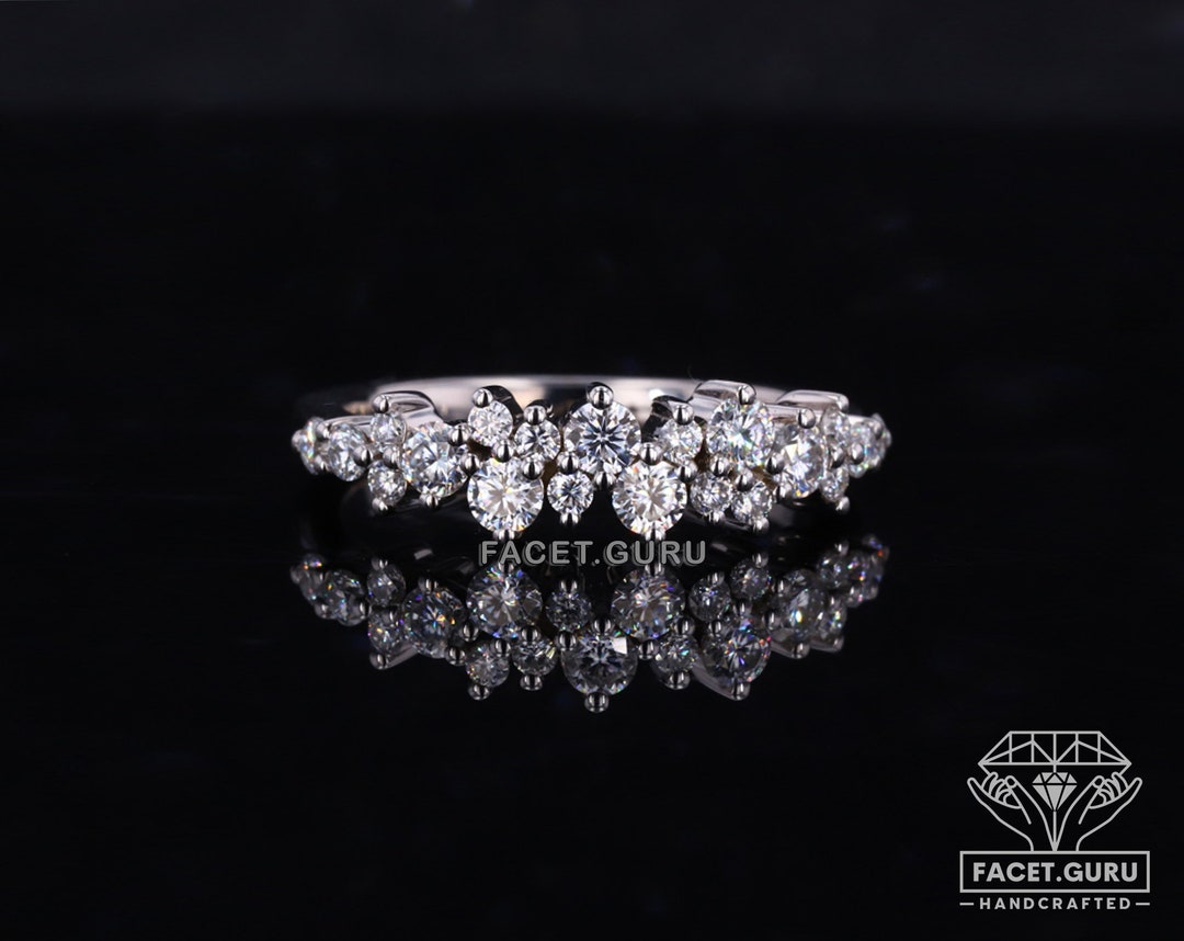 Cluster Style Moissanite Wedding Band, Sparky Round Brilliant Cut