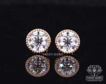 Full Bezel Milgrain Set Solitaire Earrings, Fiery 1.6/ 2.4/ 4 TCW Old European Round Cut Moissanite Stud Earrings, Screw Back Style Earrings