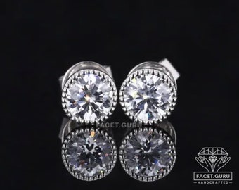 Solitaire Earrings, Beautiful 0.90/ 1.60/ 2.40 TCW Round Cut Colorless Moissanite Stud Earrings, Milgrain Bezel Set Push Back Style Earrings