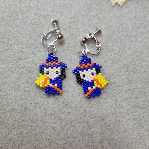 Witch Earrings /  Stitch Markers, Hand Beaded, Halloween, Lever Back, Clip On