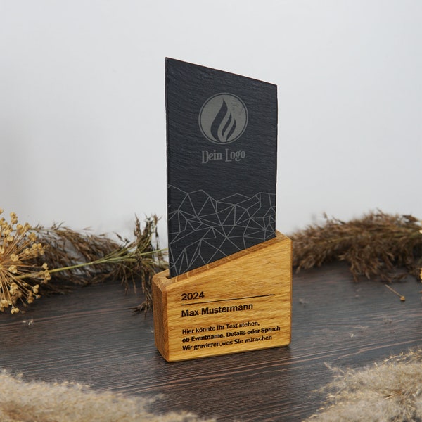 Pokal Trophäe aus  Holz und Schiefer, Personalisierter Award Trophy in einzigartigem Design  als Auszeichnung oder Medaille