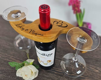 Wine glass holder with heart personalized from different types of wood wedding gift, couple gift for Valentine's Day, Mother's Day gift